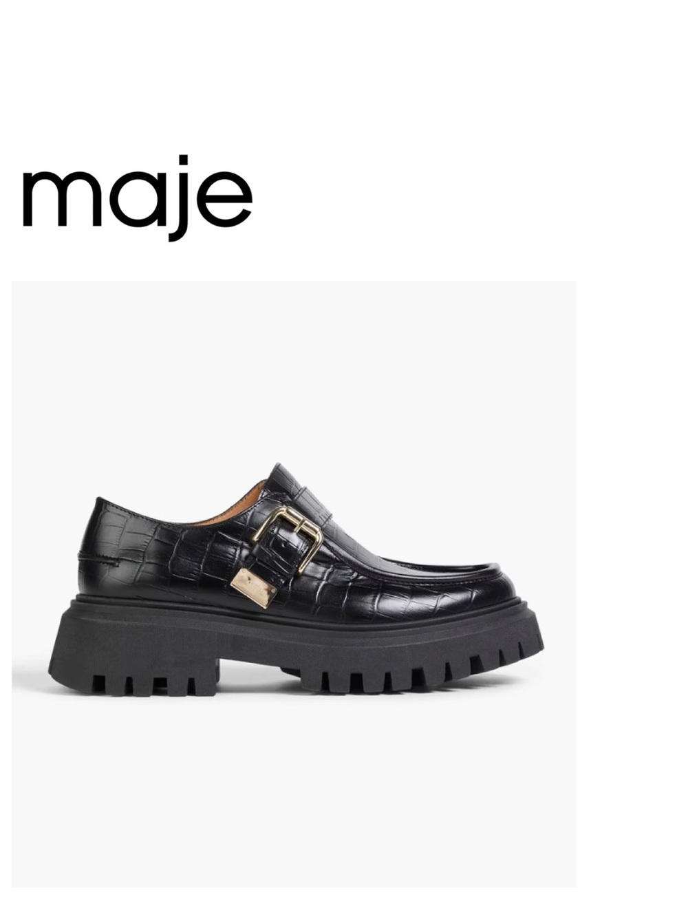 NWT Maje Buckle Black Leather Loafers, 37 ( US7)